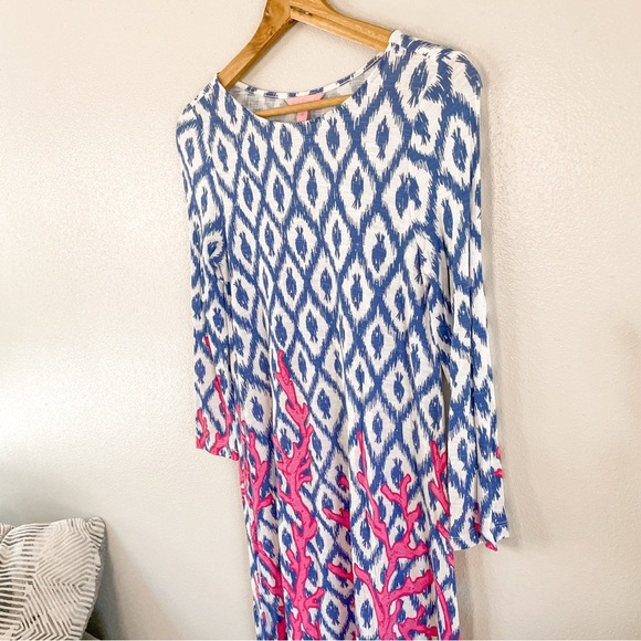 Lilly Pulitzer | Ophelia Coral Iris Blue Deep Dive Little Fish Swing Dress Sz XS - Picture 4 of 13